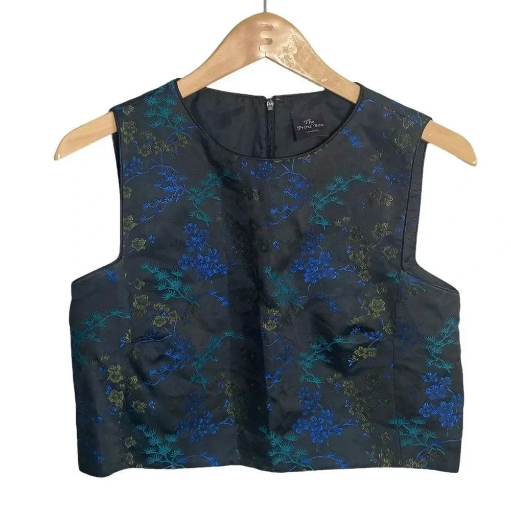 The Print Box London Floral Sleeveless Crop Top